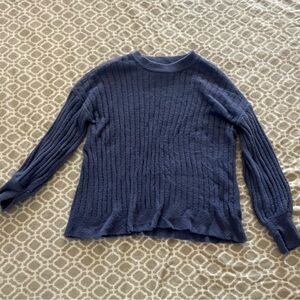 Aerie Blue Crew Neck Sweater with Ribbed Texture